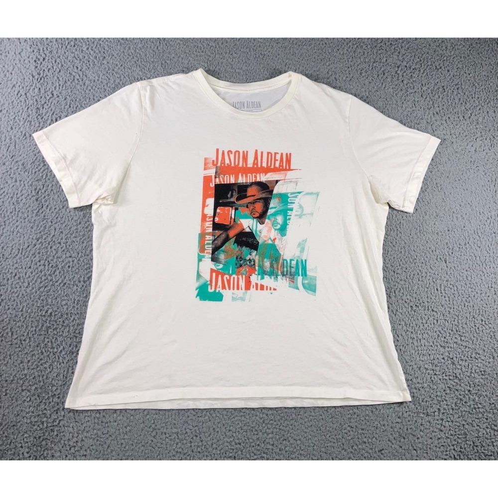 Jason Aldean Graphic T-Shirt‎ Men XXL White Short Sleeve Country Music Concert